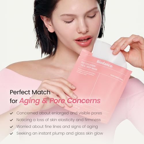 BIODANCE Collagen Deep Hydrating Face Mask Pack of 4 - Pore Minimizing, Anti-Aging, Overnight Hydrogel Skincare