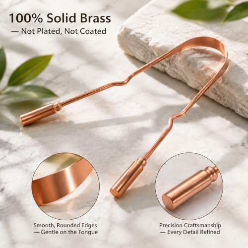 RONAVO Pure Copper Tongue Scraper for Adults - 2 Pack with Travel Case