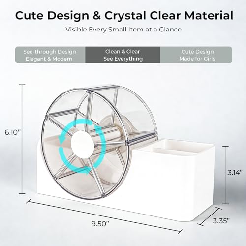 Rotating Hair Accessories Organizer with Hair Brush Holder - White