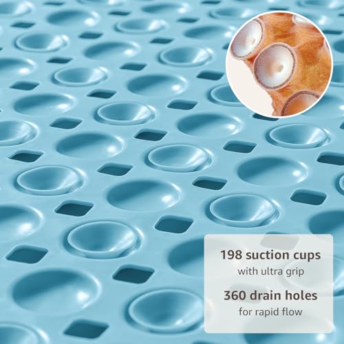 Non-Slip Bath Tub Shower Mat with Suction Cups - 35x16 Inch, Blue