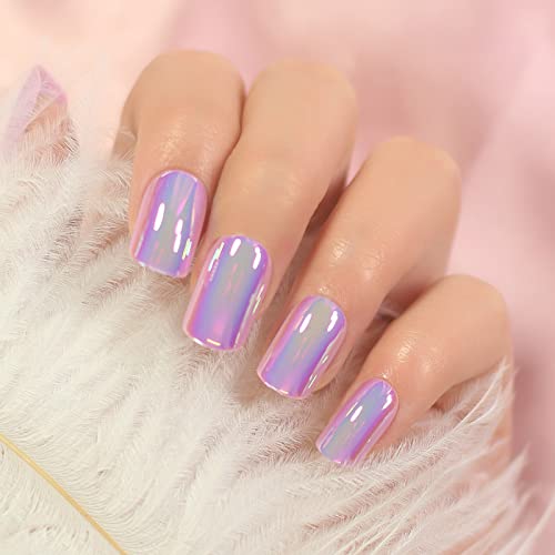 Purple Metallic Mirror Press On Nails - 24 Pcs Reusable False Nails