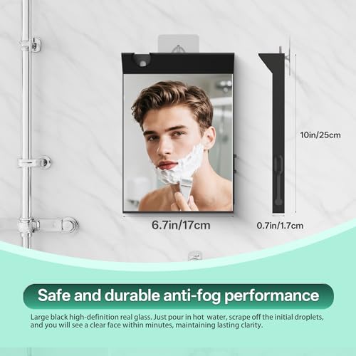 Saiggnyy Large Fog-Free Shower Mirror - Black Wall Mount for Shaving