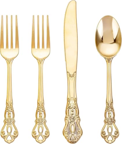 40PCS Gold Plastic Silverware Set - Elegant Disposable Cutlery for Parties