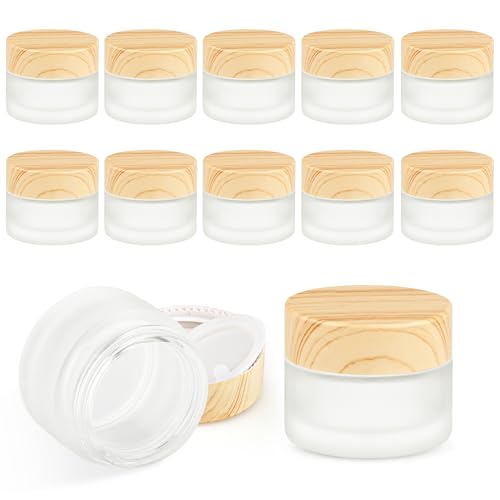 Remzndy Frosted Glass Cosmetic Jars 12-Pack, 15g Travel Makeup & Lotion Containers