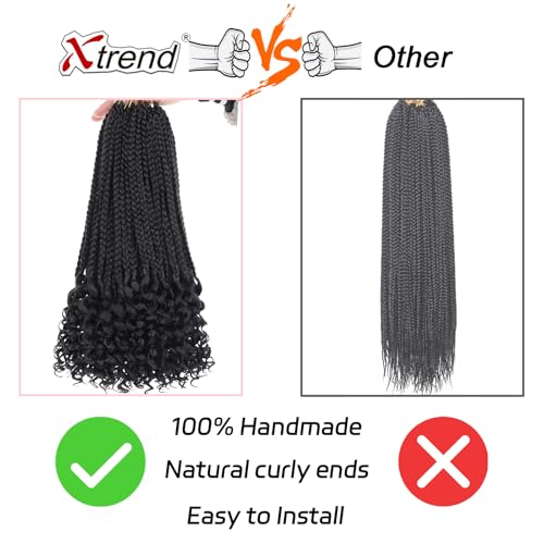 18 Inch Curly Ends Box Braids with Pre-Looped Crochet Hair - 8 Packs, 120 Strands, Goddess Style