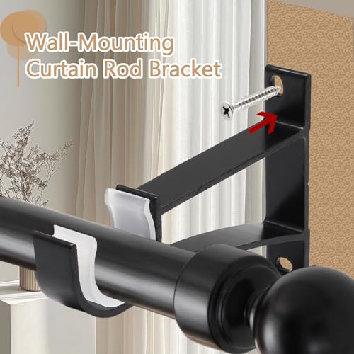 Heavy Duty Curtain Rod Brackets - 8 Pack Black Holders for 1" Rods