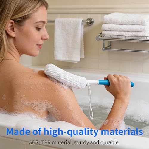 Long Handle Bath Brush for Seniors - 15.35 Inch Exfoliating Scrubber