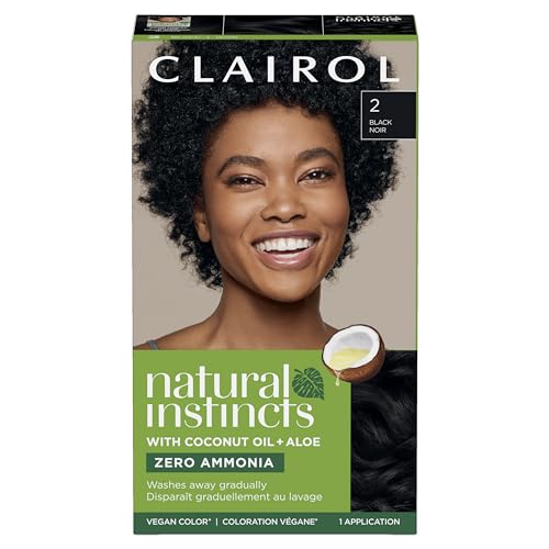 Clairol Natural Instincts Demi-Permanent Hair Dye, 2 Black | Ammonia?Free, Vegan Hair Color with Coconut Oil & Aloe Vera | Pack of 1