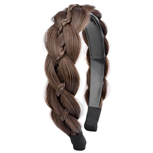 Wide Braided Headband with Teeth - Chestnut Synthetic Fishtail Hairpiece