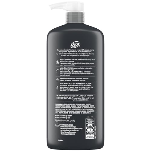 Dial Men 3-in-1 Body, Hair & Face Wash Recharge - 23 Fl Oz (3-Pack)