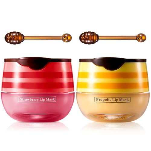 XTJXTJ Honey & Strawberry Lip Mask with Brush - Nourishing & Repairing Moisturizing Lip Care