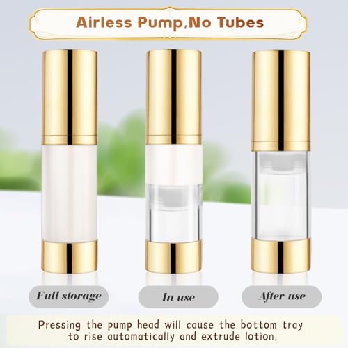 4 Pack 30ml Clear Plastic Airless Pump Bottles with Gold Dispenser for Cosmetics & Skincare