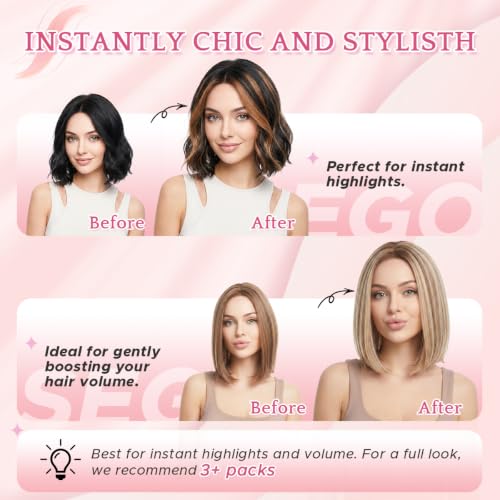 SEGO Pro 6PCS Clip-In Human Hair Extensions 10 Inch #4P27 Medium Brown Mix Dark Blonde