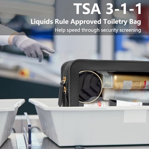 FFpaw Black Travel Makeup Bag - Small TSA Approved Cosmetic Organizer