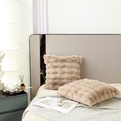 HYSEAS Faux Rabbit Fur Throw Pillow Covers, 18x18, Set of 2 - Cozy & Elegant Home Décor