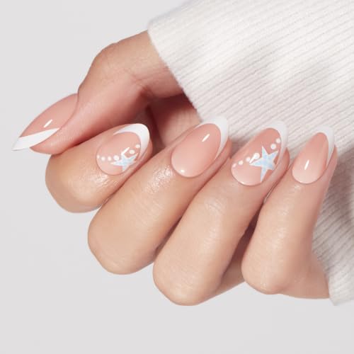 Modelones D3-Starfish French Almond Press-On Nails Short Fake Nails with Adhesive Kit