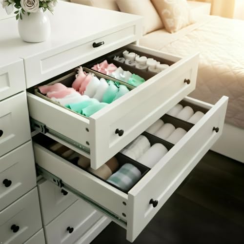 Bructhun 3-Pack Sock Drawer Organizer - Collapsible Fabric Storage Bins
