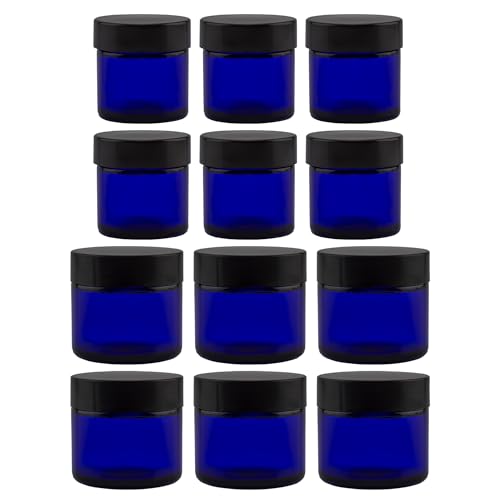 Cobalt Blue Glass Cosmetic Jars - 12 Pack, 1oz & 2oz with Lids