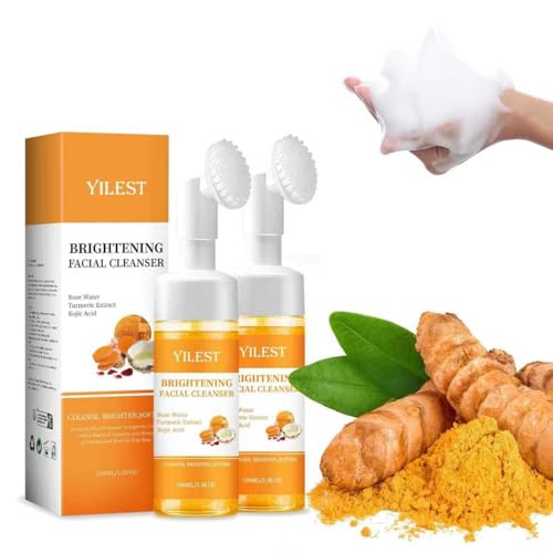 Turmeric Face Wash with Brush - Deep Cleansing & Exfoliating Facial Cleanser for All Skin Types, 2pcs 100ML