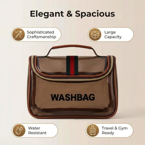 Retro Clear Makeup Bag - Waterproof Travel Toiletry Organizer for Women