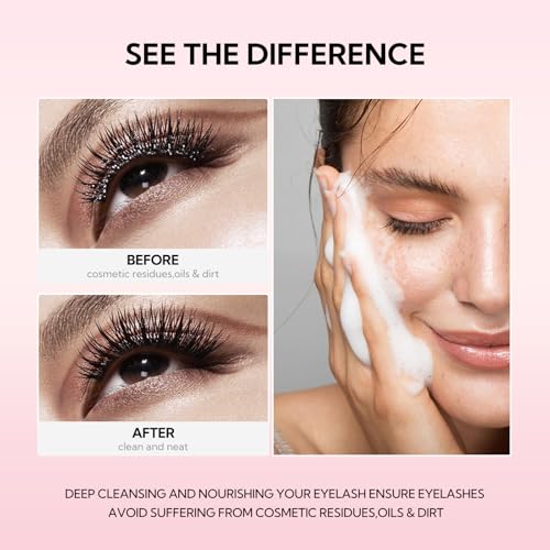 BREYLEE Eyelash Cleanser, Shampoo Foam & Brushes Eyelid Cleanser for Makeup Remover Paraben & Sulfate Free for Salon and Home Use(60ml, 2 fl oz)