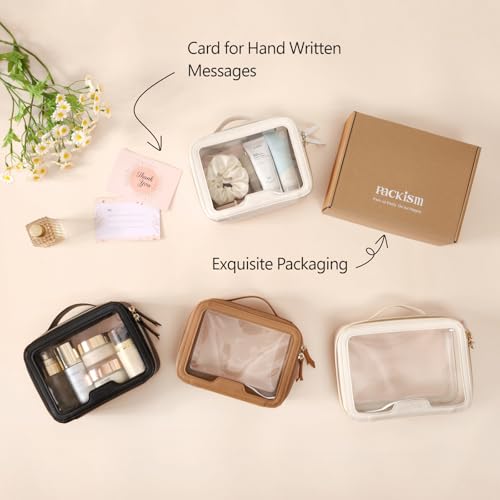 PACKISM Cream Large Clear Makeup Bag - PU Leather Travel Organizer