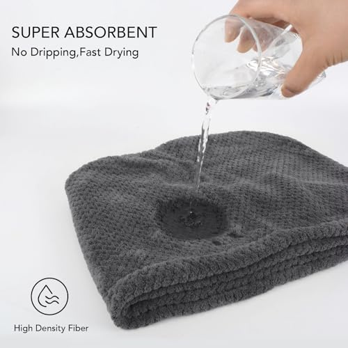 SINLAND Microfiber Hair Drying Cap Towel - Dark Grey, 3 Pack