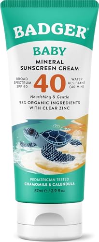 Badger Mineral Baby Sunscreen Cream, SPF 40, Non-Nano Zinc, 2.9 fl oz