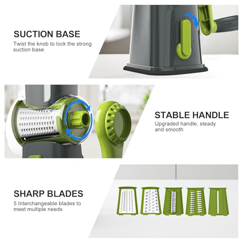 Ourokhome Rotary Cheese Grater with 5 Interchangeable Blades