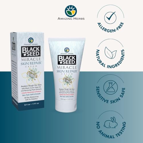 Amazing Herbs Black Seed Miracle Skin Repair Cream 6 Fl Oz - Nourishing Natural Moisturizer for Face & Body