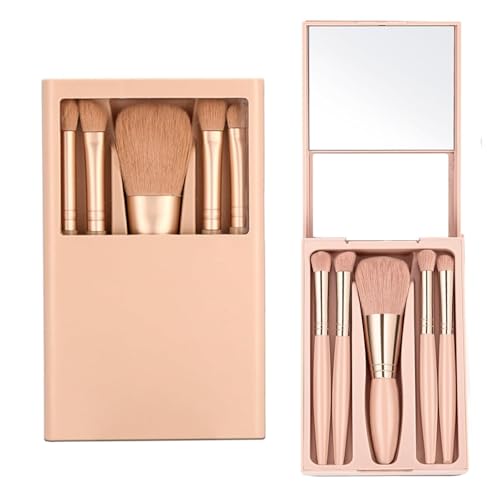 Light Apricot Travel Makeup Brush Set with Case & Mirror