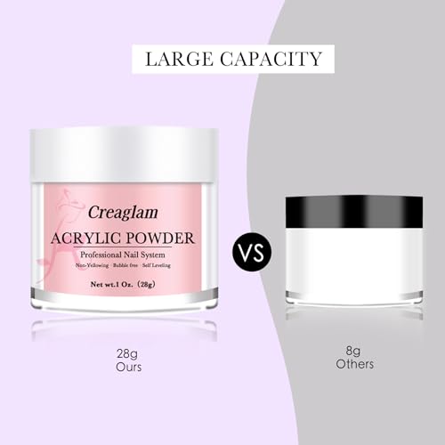 Creaglam Acrylic Powder Set 3 Colors Pink Clear Dark Pink 28g Nail Art
