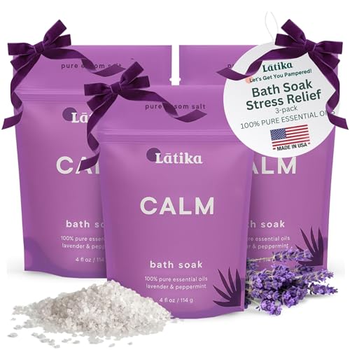 Latika Epsom Bath Soak Set of 3 - Lavender & Peppermint Stress Relief, Skin Nourishment, 4oz Each