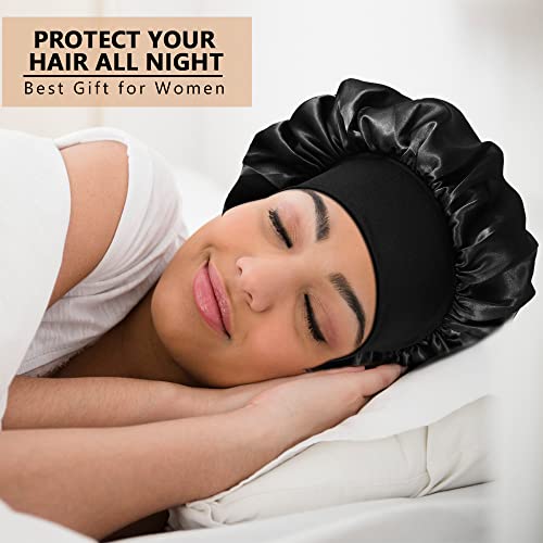 Heniho 10-Pack Large Satin Sleep Bonnets for Braids with Wide Band