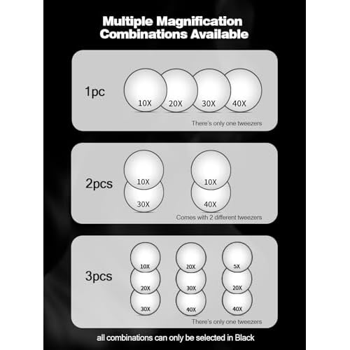 Macaki 20X/30X/40X Magnifying Mirror with Suction Cups and Tweezers Set, 3.5 inches Travel Magnified Makeup Mirror, Black, 3PCS