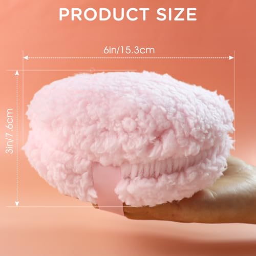 Quadafy Pink 6” x 3” Soft Powder Puff with Silk Handle – Oversized Body/Loose Powder Puff