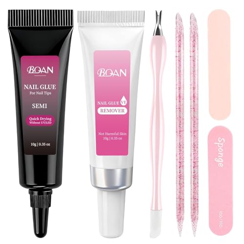BQAN Semi Nail Glue Kit - 10g Quick-Drying Adhesive & 10ml Remover