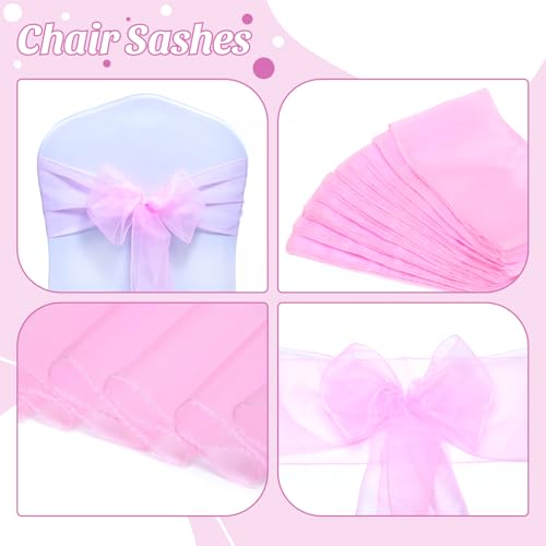 MDS Organza Chair Sashes - Pack of 10 Pink Bows for Weddings & Events