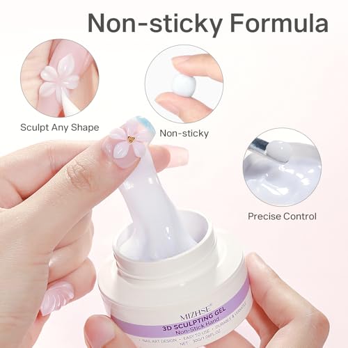 MIZHSE White 3D Nail Sculpting Gel with Flower Mold 30g - Non-Sticky 3D Art