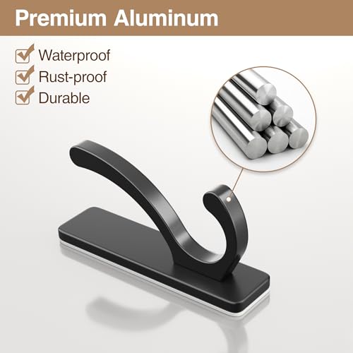 Heavy Duty Adhesive Wall Hooks - 13LB Capacity, Black - 6 Pack