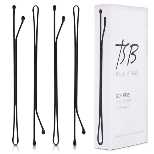 TSB Leeno No.3 Black Bob Pins Set of 30 - 3 Inch Firm Hold Hair Pins