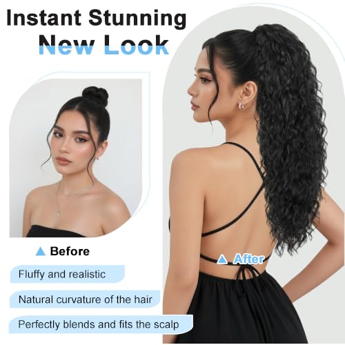 TYQ 24" Natural Black Curly Claw Clip Ponytail Extension