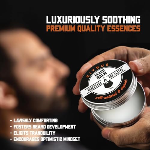 GROW ALPHA BEARD Balm for Men - Sandalwood & Citrus Scent, 2oz, 2 Pack with Jojoba & Shea Butter