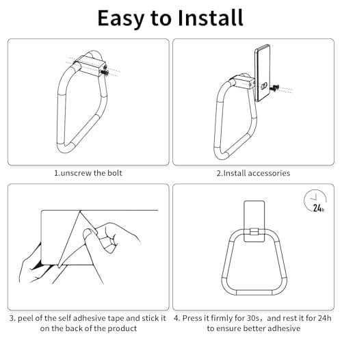 JUYSON Matte Black Adhesive Hand Towel Holder - No Drill, Space-Saving