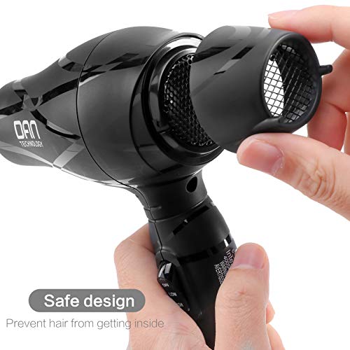 DAN Technology Mini Portable Hair Dryer - Lightweight Blow Dryer with Concentrator & Diffuser, Black