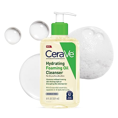 CeraVe Hydrating Foaming Oil Cleanser with Hyaluronic Acid, 8oz - Gentle Makeup Remover for Dry Skin