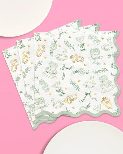 Sage Green Bachelorette Napkins - 25 Paper Napkins with Gold Foil