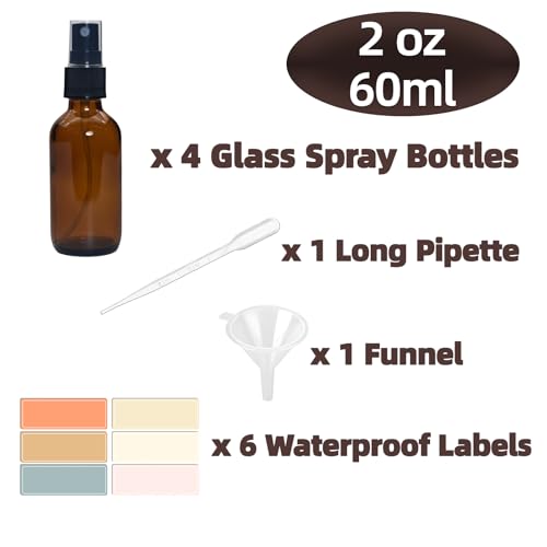 Zkupanx 4-Pack 2oz Amber Glass Spray Bottles - Fine Mist
