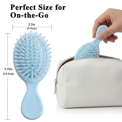 AESPAKO 12 Pack Mini Travel Hair Brushes - Blue, All Hair Types