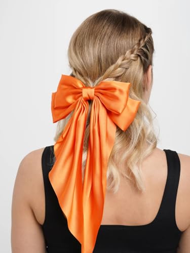Ayesha Orange Satin Hair Bow Clip - Secure All-Day Hold